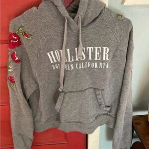 Hollister Gray Women's Sweater with Red Floral Embroidery